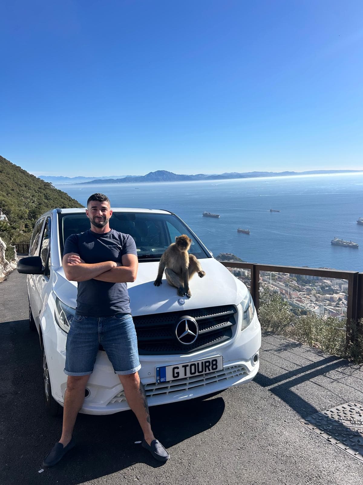Jaydan, licensed Gibraltar driver-guide, on the Upper Rock